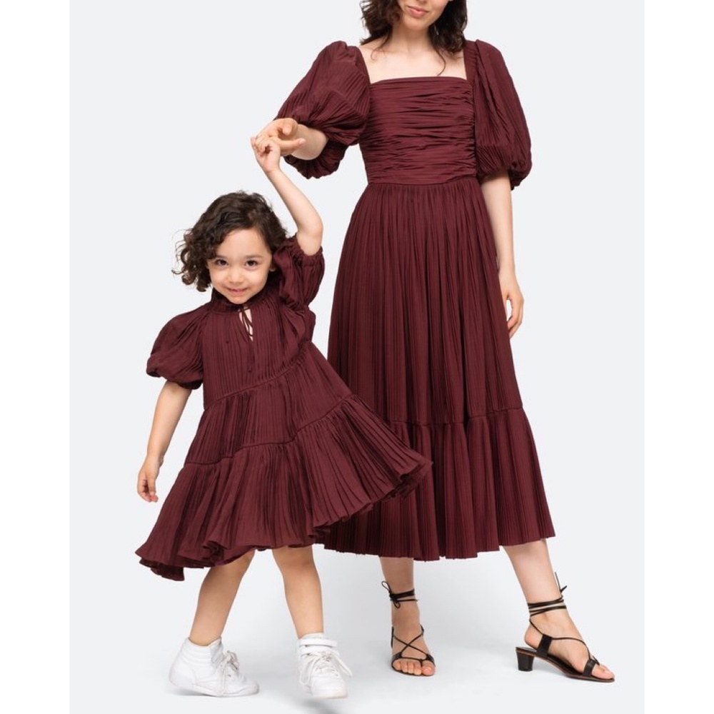 Sea NY | Nadja pleated Dress-Maroon | Girls SZ 5-7Y